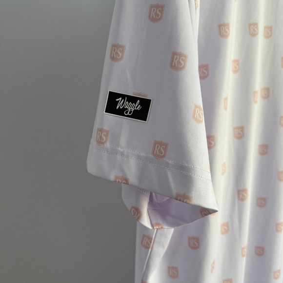 Waggle Golf Polo Shirt Mens‎ Large White Pink RS Shield Pattern Short Sleeve - Picture 7 of 7